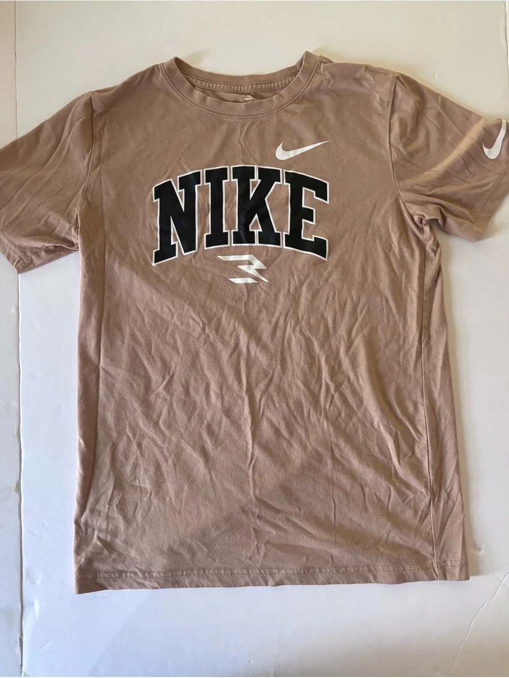 Nike Tan Short Sleeve Graphic Logo Tee with White Swoosh